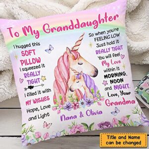 IZI POD Personalized Pillow, to Granddaughter from Grandma Unicorn Hug This Pillow, Gift for mom, Daughter Gift, Animal Hug Pillow, Son Birthday Gift-849