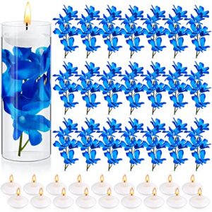 42 pcs blue orchids artificial flower vase fillers for floating candles wedding table centerpiece blue orchid and unscented floating candles for wedding party table home decoration