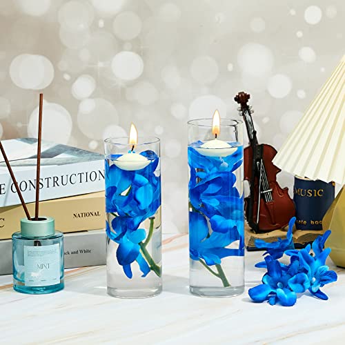 42 Pcs Blue Orchids Artificial Flower Vase Fillers for Floating Candles Wedding Table Centerpiece Blue Orchid and Unscented Floating Candles for Wedding Party Table Home Decoration