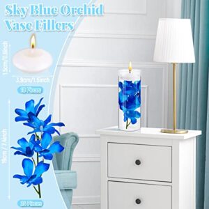 42 Pcs Blue Orchids Artificial Flower Vase Fillers for Floating Candles Wedding Table Centerpiece Blue Orchid and Unscented Floating Candles for Wedding Party Table Home Decoration