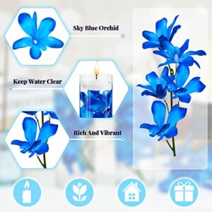 42 Pcs Blue Orchids Artificial Flower Vase Fillers for Floating Candles Wedding Table Centerpiece Blue Orchid and Unscented Floating Candles for Wedding Party Table Home Decoration