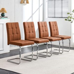 jufu modern dining chairs set of 4，upholstered pu leather kitchen dining room chair with inset buttons c-shaped tube plating metal legs ，for dining room office living room lounge dresser patio club