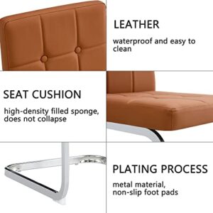 JUFU Modern Dining Chairs Set of 4，Upholstered PU Leather Kitchen Dining Room Chair with Inset Buttons C-Shaped Tube Plating Metal Legs ，for Dining Room Office Living Room Lounge Dresser Patio Club