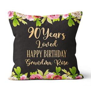 personalized square pillow for grandmother grandma from grandkids birthday funny gifts 90 years loved happy birthday flower custom name year double sided sofa couch cushion for birthday