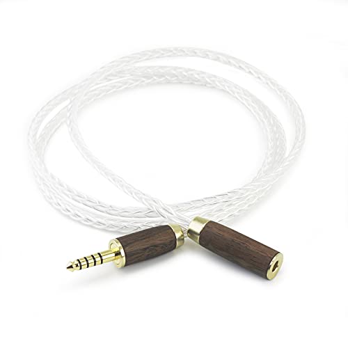 NewFantasia 4.4mm Balanced Male to 4.4mm Balanced Female Headphone Audio Adapter Cable 8 Cores 6N OCC Copper Single Crystal Silver Plated Wire Walnut Wood Shell 4.4mm Extension Cord 4.9ft