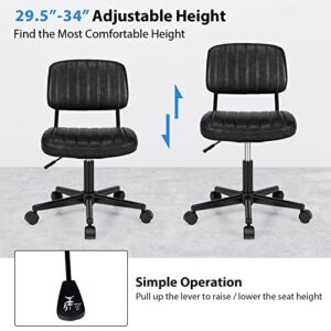 COSTWAY Leisure Home Office Chair, Armless PU Leather Swivel Task Chair, Height Adjustable Rolling Computer Desk Chair for Kids Teens Adults (Black)
