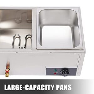 Commercial Food Warmer 2-Pan Grade Stainless Steel, Steam Table, Electric Food Warmer with Lid, Buffet Food Warmer Steam Table for Catering Restaurants