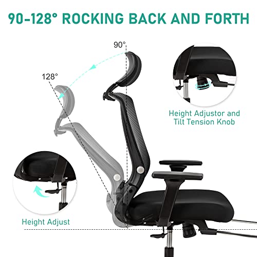 FLEXISPOT Ergonomic Office Chair Mesh Computer Desk Chair with Lumbar Support Swivel High Back Home Office Chair with Foldable Backrest Retractable Footrest