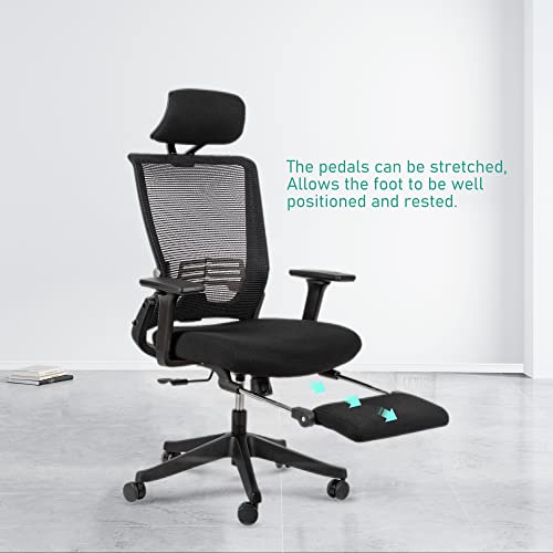 FLEXISPOT Ergonomic Office Chair Mesh Computer Desk Chair with Lumbar Support Swivel High Back Home Office Chair with Foldable Backrest Retractable Footrest