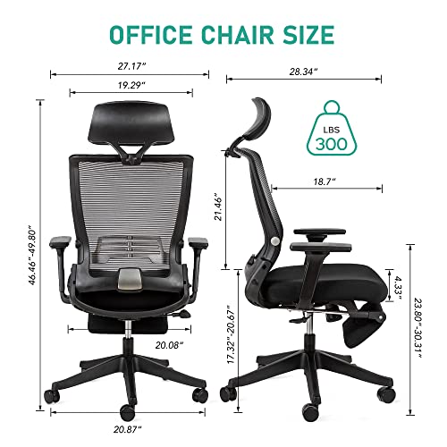 FLEXISPOT Ergonomic Office Chair Mesh Computer Desk Chair with Lumbar Support Swivel High Back Home Office Chair with Foldable Backrest Retractable Footrest