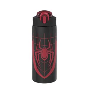 zak designs marvel spider-man water bottle for travel and at home, 19 oz vacuum insulated stainless steel with locking spout cover, built-in carrying loop, leak-proof design (miles morales)