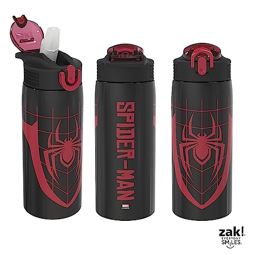 Zak Designs Marvel Spider-Man Water Bottle for Travel and At Home, 19 oz Vacuum Insulated Stainless Steel with Locking Spout Cover, Built-In Carrying Loop, Leak-Proof Design (Miles Morales)