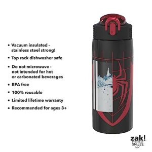 Zak Designs Marvel Spider-Man Water Bottle for Travel and At Home, 19 oz Vacuum Insulated Stainless Steel with Locking Spout Cover, Built-In Carrying Loop, Leak-Proof Design (Miles Morales)