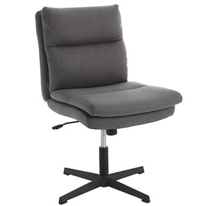 luckwind armless home office desk chair no wheels, modern double padded ergonomic vanity chair, mid-back height adjustable cushioned swivel task chairs, wide seat (dark grey)