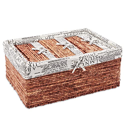 YUEHAPPY 5 Piece Brown Nesting Wicker Baskets with Liner for Storage, Woven Lined Bins for Organizing Closet Shelves,3 Sizes