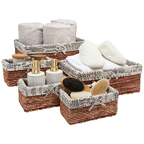 YUEHAPPY 5 Piece Brown Nesting Wicker Baskets with Liner for Storage, Woven Lined Bins for Organizing Closet Shelves,3 Sizes