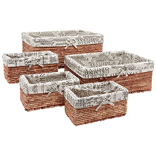 YUEHAPPY 5 Piece Brown Nesting Wicker Baskets with Liner for Storage, Woven Lined Bins for Organizing Closet Shelves,3 Sizes