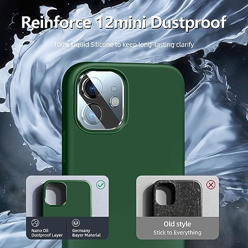 Dssairo [5 in 1 for iPhone 12 Mini case 5.4, with 2 Pack Screen Protector + 2 Pack Camera Lens Protector, Liquid Silicone Slim Shockproof Protective Phone Case [Microfiber Lining] (Alpine Green)…