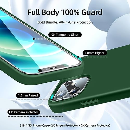 Dssairo [5 in 1 for iPhone 12 Mini case 5.4, with 2 Pack Screen Protector + 2 Pack Camera Lens Protector, Liquid Silicone Slim Shockproof Protective Phone Case [Microfiber Lining] (Alpine Green)…