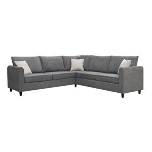 WILLIAMSPACE 88"×88" Sectional Sofa for Living Room, 5 Seat L Shape Sofa Couch with 3 Pillows, Upholstered Modular Fabric Sofa - Grey