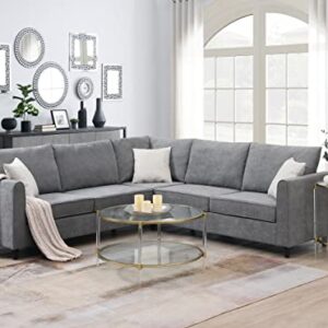 WILLIAMSPACE 88"×88" Sectional Sofa for Living Room, 5 Seat L Shape Sofa Couch with 3 Pillows, Upholstered Modular Fabric Sofa - Grey