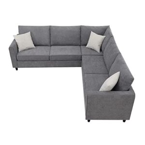 WILLIAMSPACE 88"×88" Sectional Sofa for Living Room, 5 Seat L Shape Sofa Couch with 3 Pillows, Upholstered Modular Fabric Sofa - Grey