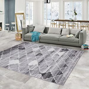 zacoo 4x6 modern rug, chic geometric thin rug low pile floor cover moroccan trellis area rug washable indoor anti-slip throw carpet for living room bedroom entry dining room floor carpet, grey