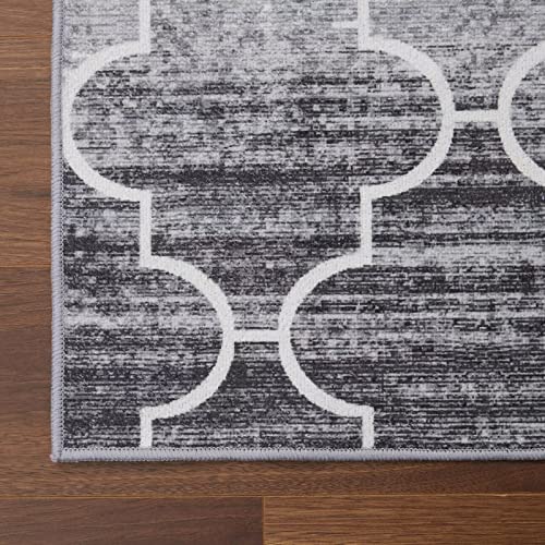 Zacoo 4x6 Modern Rug, Chic Geometric Thin Rug Low Pile Floor Cover Moroccan Trellis Area Rug Washable Indoor Anti-Slip Throw Carpet for Living Room Bedroom Entry Dining Room Floor Carpet, Grey