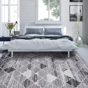 Zacoo 4x6 Modern Rug, Chic Geometric Thin Rug Low Pile Floor Cover Moroccan Trellis Area Rug Washable Indoor Anti-Slip Throw Carpet for Living Room Bedroom Entry Dining Room Floor Carpet, Grey