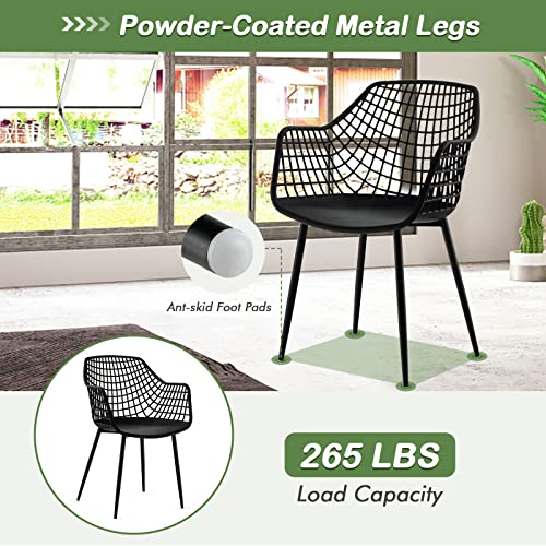 Giantex Modern Dining Chairs Set of 4 - Black Arm Chair with 15" High Backrest, Powder-Coated Metal Legs, Anti-Slip Foot Pads, Max Load 265 lbs, Kitchen Dining Room