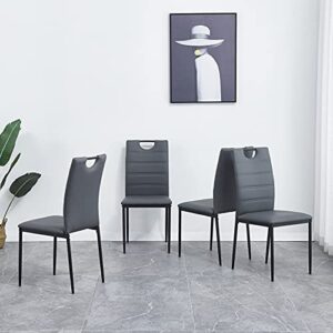 Majnesvon A Set of 4 Leather Dining Chairs with Cushion and High Back, Painted Metal Legs, Suitable for Dining Room,Kitchen,Restaurant (Light Grey)