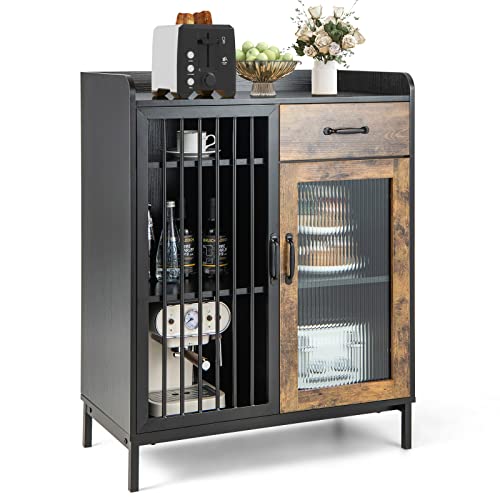 Giantex Buffet Sideboard, Industrial Cupboard with 2 Cabinets and 1 Drawer, Multipurpose Wooden Kitchen Coffee Bar Station for Living Room Hallway