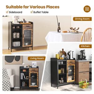 Giantex Buffet Sideboard, Industrial Cupboard with 2 Cabinets and 1 Drawer, Multipurpose Wooden Kitchen Coffee Bar Station for Living Room Hallway