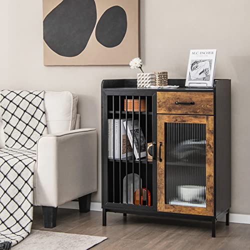 Giantex Buffet Sideboard, Industrial Cupboard with 2 Cabinets and 1 Drawer, Multipurpose Wooden Kitchen Coffee Bar Station for Living Room Hallway