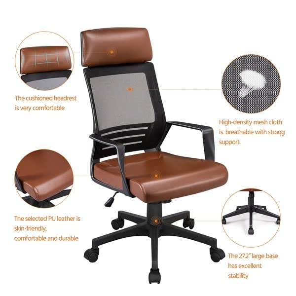 XBWEI Adjustable Ergonomic Mesh Swivel Office Chair Brown