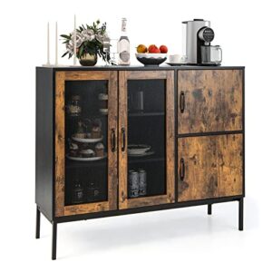 giantex large kitchen buffet sideboard, 48 inch 2-door cupboard with 2 storage cabinets, industrial stationary island, metal frame, coffee station for living room