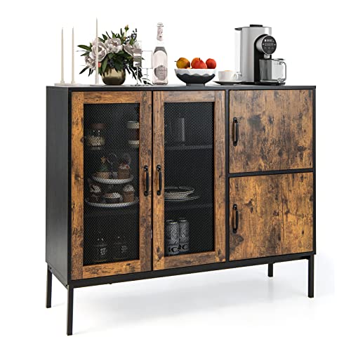 Giantex Large Kitchen Buffet Sideboard, 48 Inch 2-Door Cupboard with 2 Storage Cabinets, Industrial Stationary Island, Metal Frame, Coffee Station for Living Room