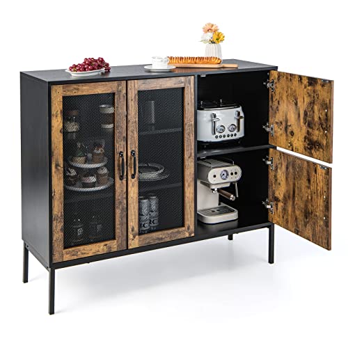 Giantex Large Kitchen Buffet Sideboard, 48 Inch 2-Door Cupboard with 2 Storage Cabinets, Industrial Stationary Island, Metal Frame, Coffee Station for Living Room