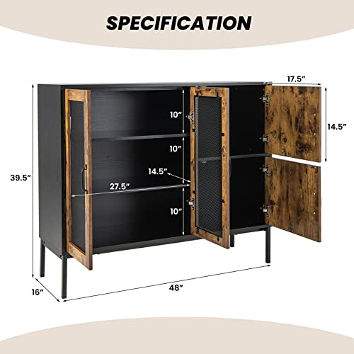 Giantex Large Kitchen Buffet Sideboard, 48 Inch 2-Door Cupboard with 2 Storage Cabinets, Industrial Stationary Island, Metal Frame, Coffee Station for Living Room