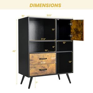 Giantex Buffet Cabinet with Storage, Industrial Kitchen Sideboard with 2 Large Drawers, 4 Open Compartments, Mid-Century Cupboard, Standing Organizer for Kitchen, Entryway