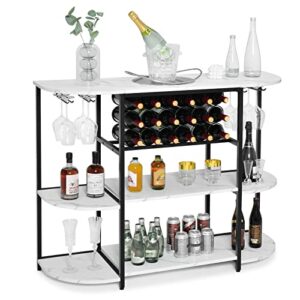giantex wine bar cabinet, wine racks for 18 bottles, glass holder, 47” floor stationary island, baker rack, storage shelf for kitchen, dining room, living room (white)