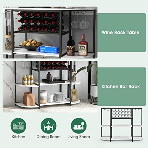 Giantex Wine Bar Cabinet, Wine Racks for 18 Bottles, Glass Holder, 47” Floor Stationary Island, Baker Rack, Storage Shelf for Kitchen, Dining Room, Living Room (White)