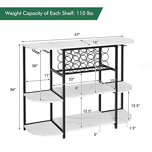 Giantex Wine Bar Cabinet, Wine Racks for 18 Bottles, Glass Holder, 47” Floor Stationary Island, Baker Rack, Storage Shelf for Kitchen, Dining Room, Living Room (White)