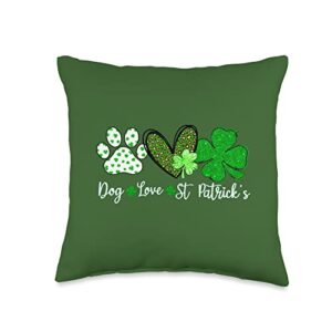 Dog love Lucky Shamrock St Patrick's Dog Paw Gifts Love St Patrick's Day Irish Cute Dog Paw Clovers Lucky Throw Pillow, 16x16, Multicolor