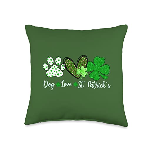 Dog love Lucky Shamrock St Patrick's Dog Paw Gifts Love St Patrick's Day Irish Cute Dog Paw Clovers Lucky Throw Pillow, 16x16, Multicolor