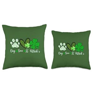 Dog love Lucky Shamrock St Patrick's Dog Paw Gifts Love St Patrick's Day Irish Cute Dog Paw Clovers Lucky Throw Pillow, 16x16, Multicolor