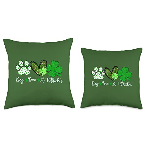 Dog love Lucky Shamrock St Patrick's Dog Paw Gifts Love St Patrick's Day Irish Cute Dog Paw Clovers Lucky Throw Pillow, 16x16, Multicolor