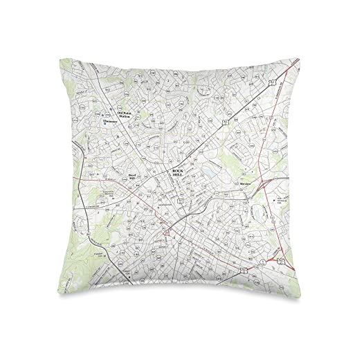 Football City USA South Carolina Rock Hill SC Map (2017) Throw Pillow, 16x16, Multicolor