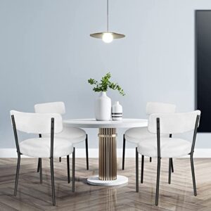 Sucrever Dining Chairs Set of 4, White, Upholstered Mid Century Modern Kitchen Dining Room Chairs with Black Metal Leg/Backrest, Boucle Velvet Accent Dining Chairs for Living Room Bedroom