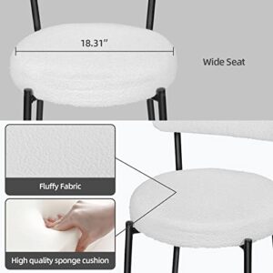 Sucrever Dining Chairs Set of 4, White, Upholstered Mid Century Modern Kitchen Dining Room Chairs with Black Metal Leg/Backrest, Boucle Velvet Accent Dining Chairs for Living Room Bedroom